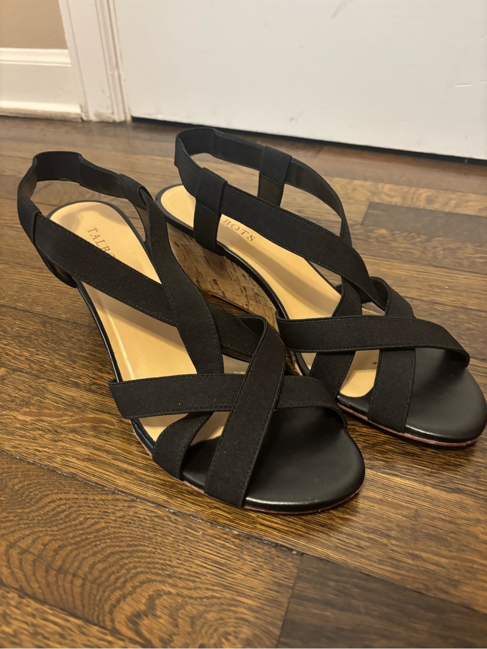 Womens Talbots Black Elastic Crisscross Wedge Sandals size 11